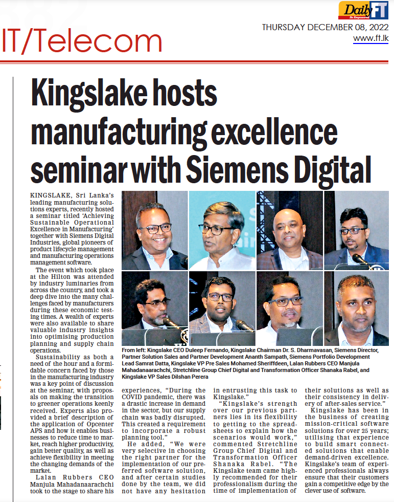 image of a newspaper article about the 
 the seminar that Kingslake hosted on  manufacturing excellence seminar with Siemens Digital